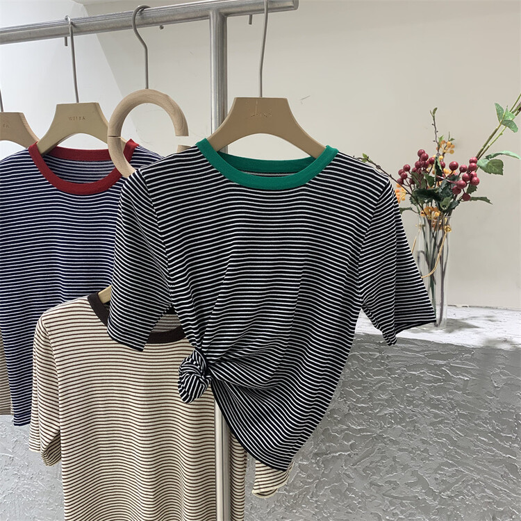 New in early summer! [Weika] Korean stripe versatile short sleeve sweater 8101# lwy
