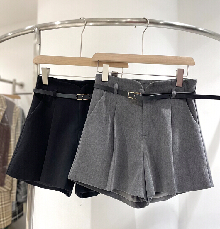 [yuan. Shang] solid color slim A-shaped high waist trousers (with belt) ys6818# JJ