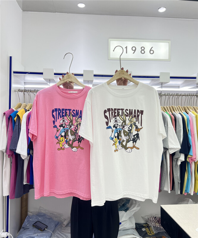 New in early summer! [1986] rabbit print loose retro Casual Short Sleeve T-shirt c738# LSL