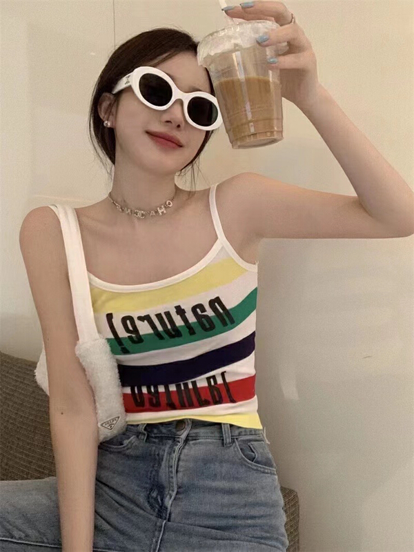 [JX] Korean striped letter vest / sling z619# WTT