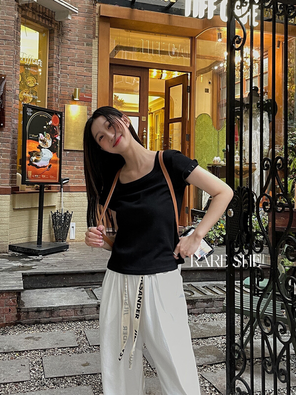 New in early summer! [rare she] sleeve logo large round neck short sleeve T-shirt 5178# LSW