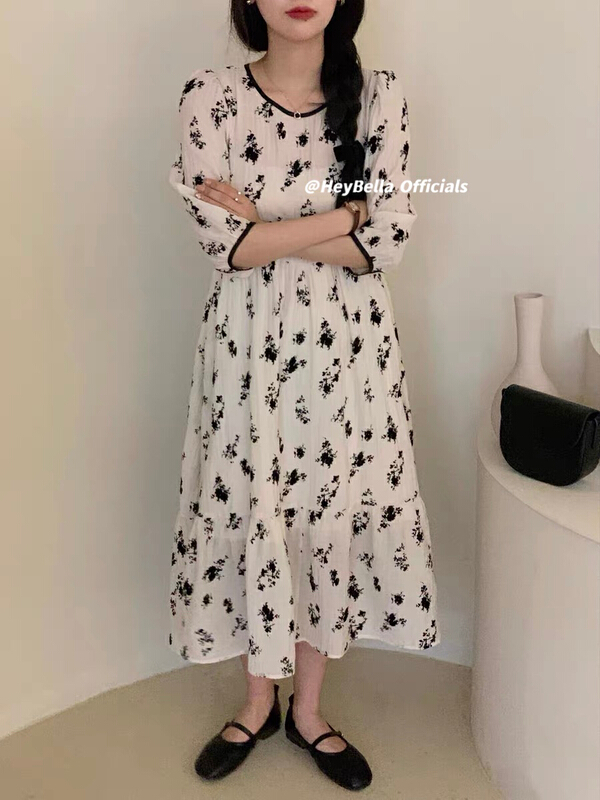 Spot! New in early spring! [HEY BELLA] Flower Crewneck Lady Dress 1132# LL