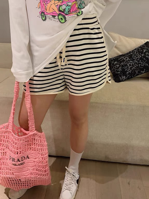 【N】 Striped Lace Up Korean casual shorts 0814# WTT