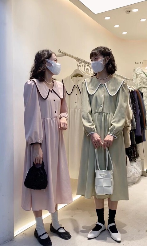New year in early spring! [c.hfeiyang] baby collar contrast design breasted dress 6676# HBx