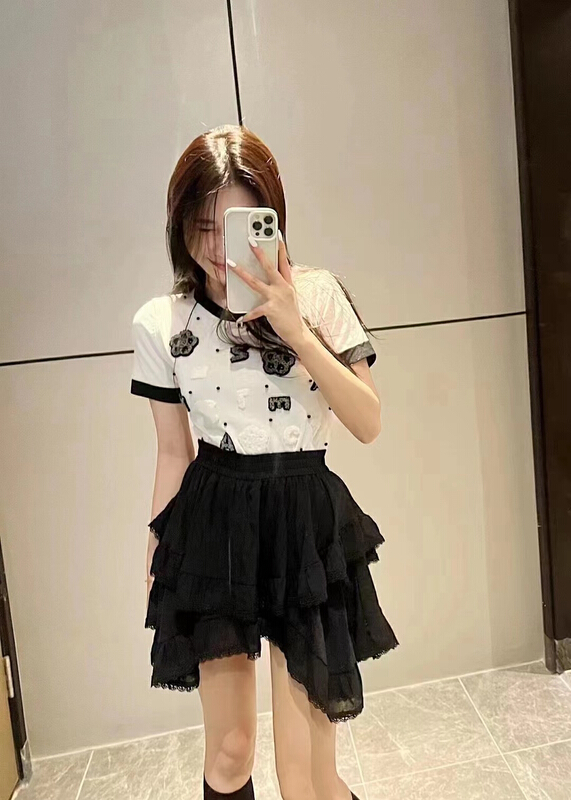 [I do] color contrast crew neck comfortable blouse 8172# cqw