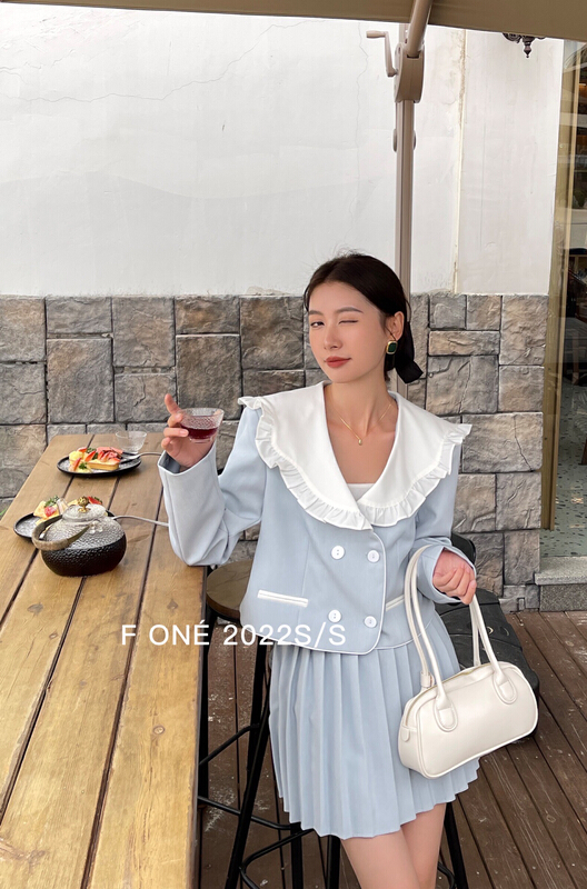 goods in stock! New year in early spring! [f one] sweet big LAPEL SUIT JACKET + fashionable pleated skirt suit 56081# jhy
