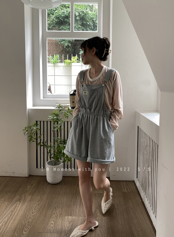 [moment with you] Korean retro casual age reducing suspenders (pants only) t0733-j# LSW
