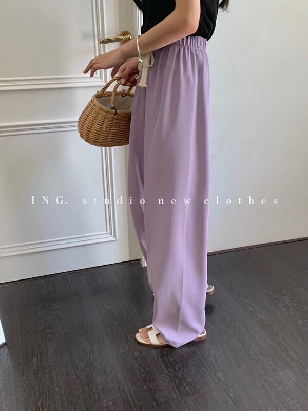 [ing] elastic waist drawcord lace up loose wide leg casual pants ing-7629# HBx