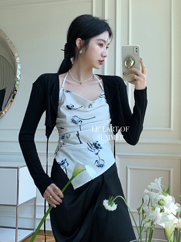 [le lart] high fashion French New Chinese rose neck off shoulder vest / sling ll2811# XYJ