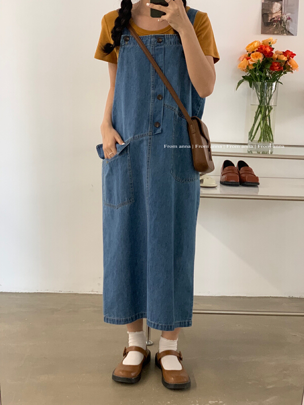 [from Anna] Korean loose denim strap skirt aa6060# LSW