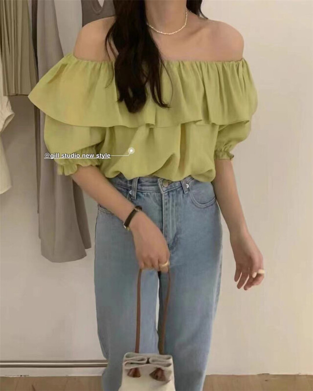 [gill] immortal lotus leaf edge off shoulder shirt 6033# zjy