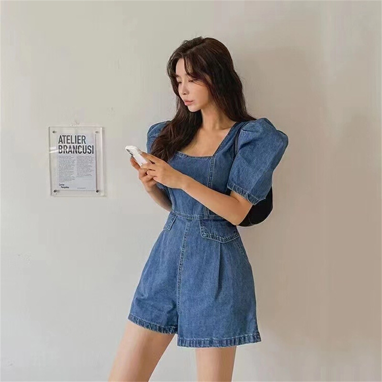 New in early summer! [d.ffstudio] bubble sleeve square neck Korean Jumpsuit ys1-923# WTT