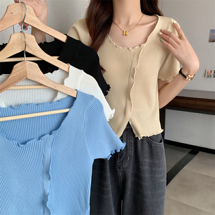 New in early summer! [f · P] split ear edge versatile solid color sweater 20037# HBx