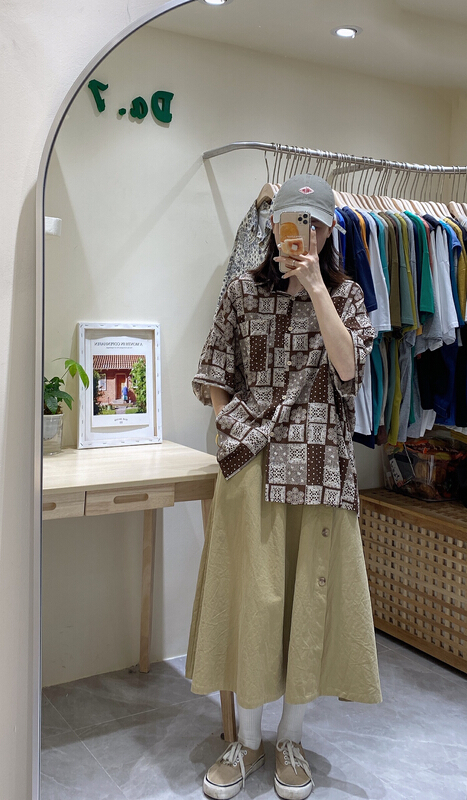 New in early summer! [da. 7] Korean style shirt 2528-1# LSL with retro Flower Button