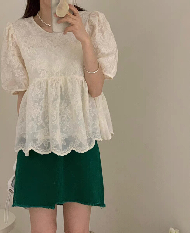 [Wo +] gentle temperament round neck blouse 22583# zxx