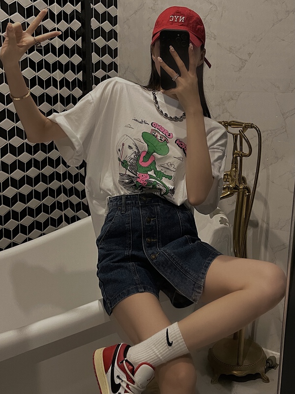[Wu / u] Korean print short sleeve T-shirt w521# LSL