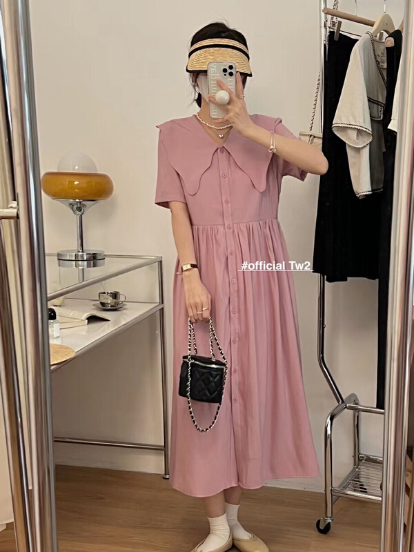 [TW2] Korean wave large lapel single breasted loose waist dress 15271# HBx