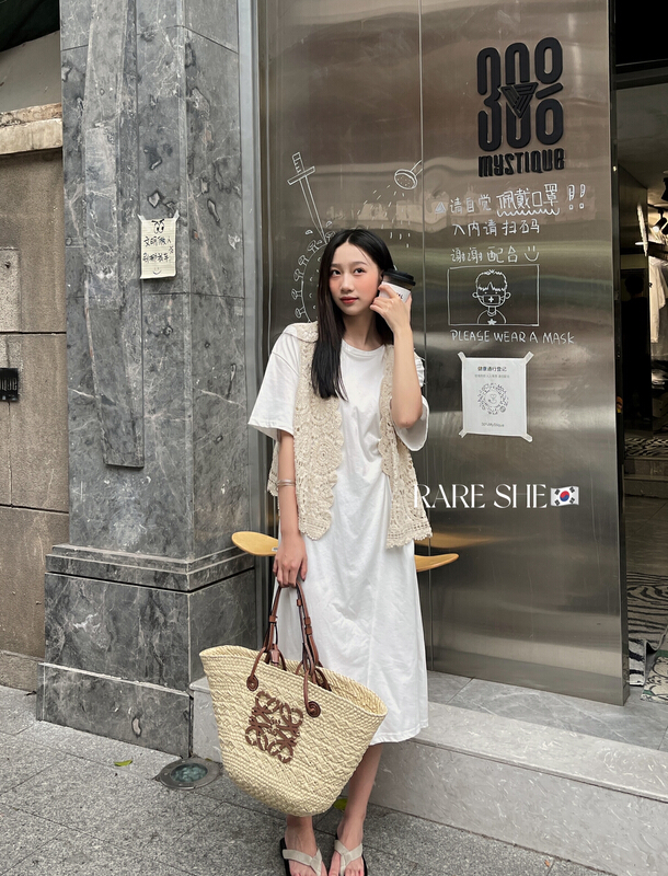 New in early summer! [rare she] Korean simple and clean short sleeved dress + LACE VEST suit 5198# LSW
