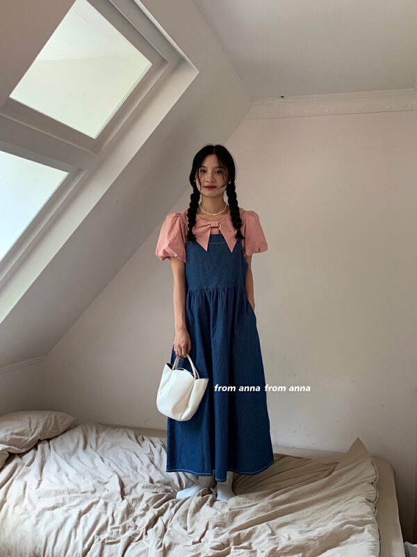 [from Anna] Korean loose denim suspender strap skirt 2149# LSW