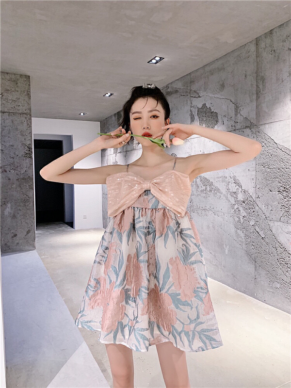 [X.C] temperament sweet bow suspender dress 197# WPL