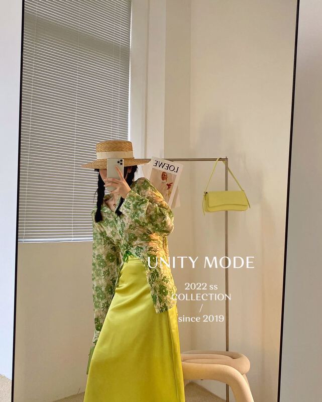 Early spring! [unit] high waist A-line skirt bright light skirt 6023-1# cqw