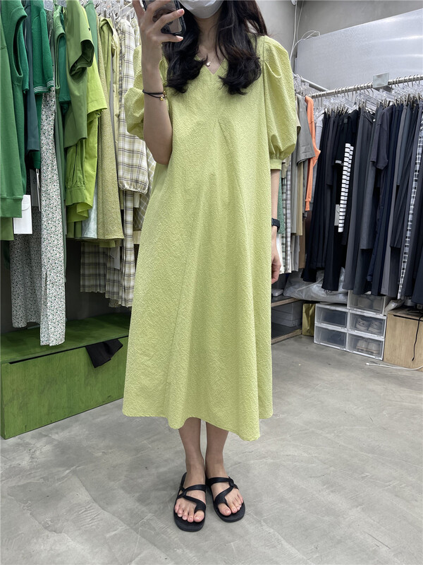 [simnice] Korean style Japanese V-neck bubble sleeve dress 2170# cqw