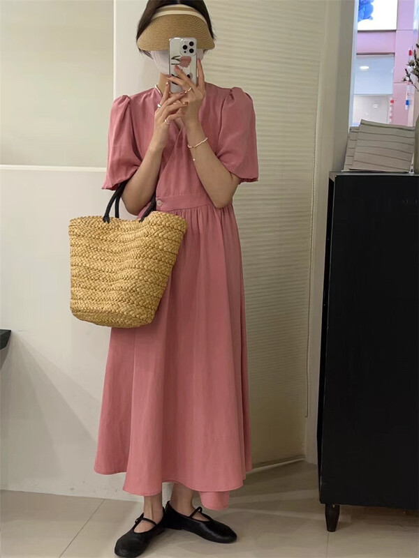 [larti] pleated lady V-neck dress c8035# ll