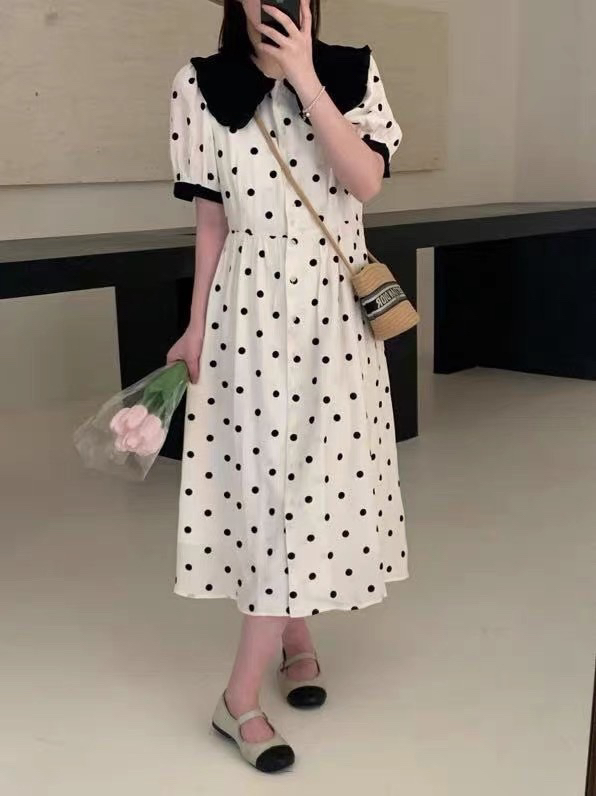 goods in stock! New in early summer! [tototellme] Korean doll collar wave point dress 23107# HBx