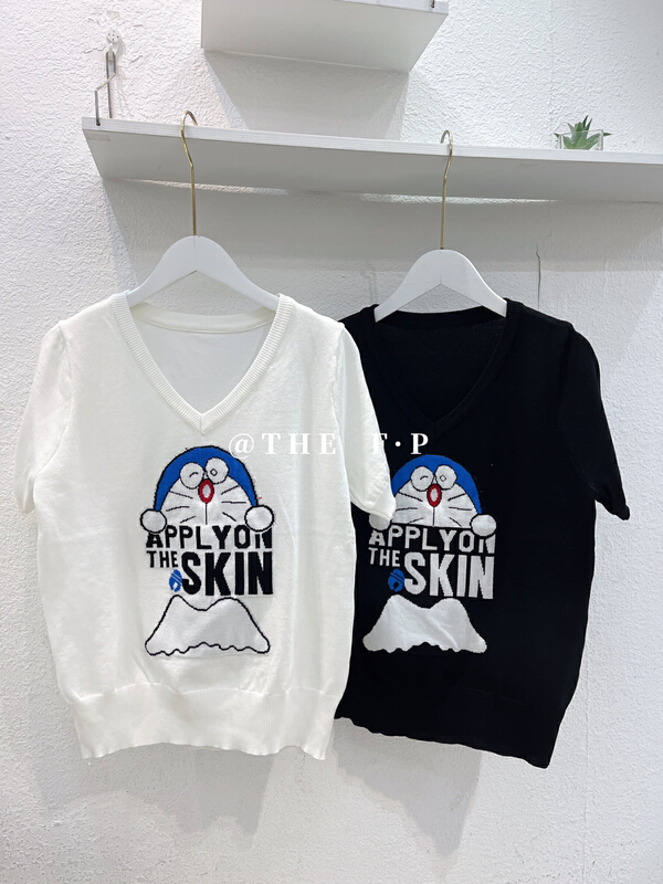 New in early summer! [F.P.] Dingdang cat V-neck short sleeve sweater a477# HBx