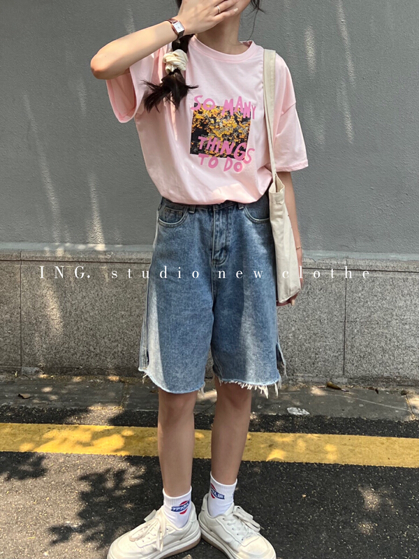 [ing] Korean chic round neck loose and versatile printed short sleeve T-shirt ing-7761# HBx