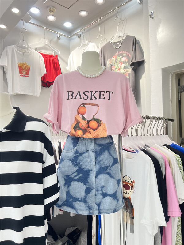[Zaza] round neck lettered printed fashion short sleeve T-shirt (excluding necklace) 9038# LSL