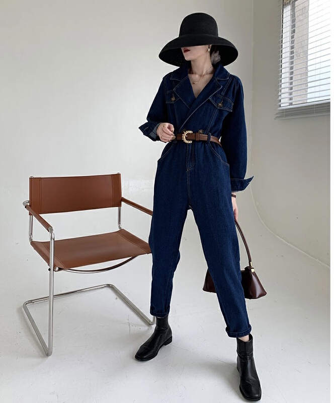 New year in early spring! [Dandan] Korean high waist retro western style one-piece pants (with belt) 1152# LSW