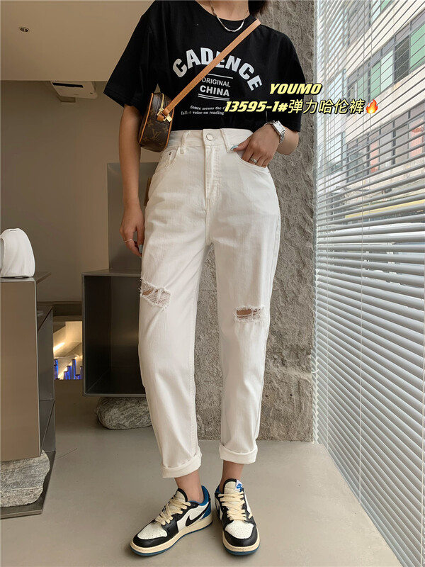 [Youmo] fashion skinny jeans with holes 13595-1\l
