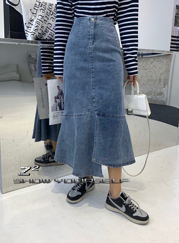 [Z2] Korean medium and long fishtail denim skirt 8006# WTT