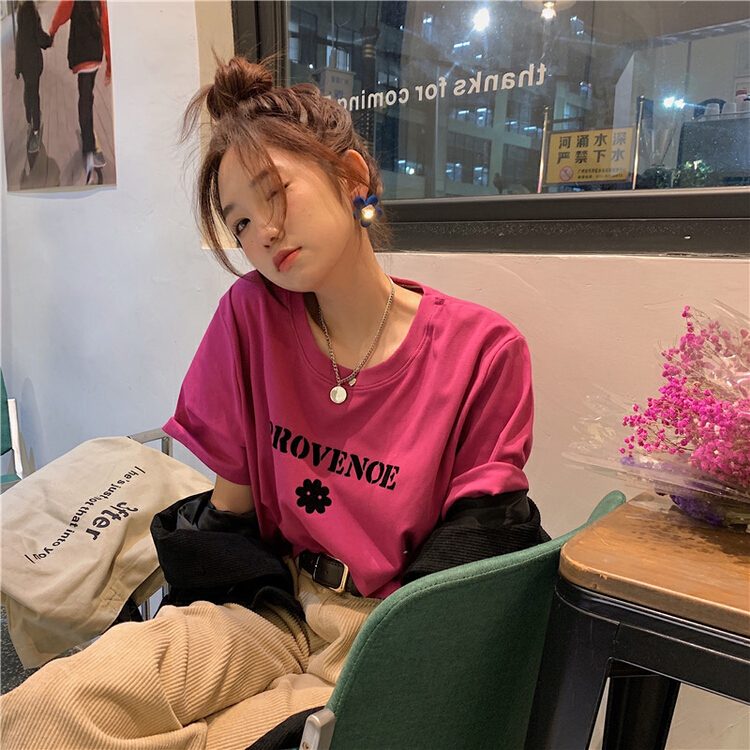 [timely rain] Korean style ins printed letter round neck Pullover short sleeve T-shirt v2429# WPL