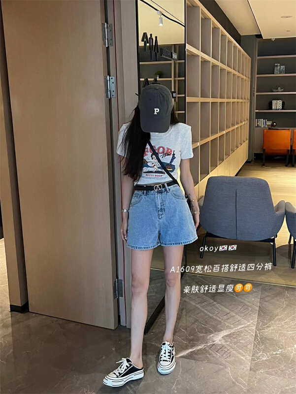 [okoy denim] slim high waist comfortable denim shorts (pants only) 1609# hyy