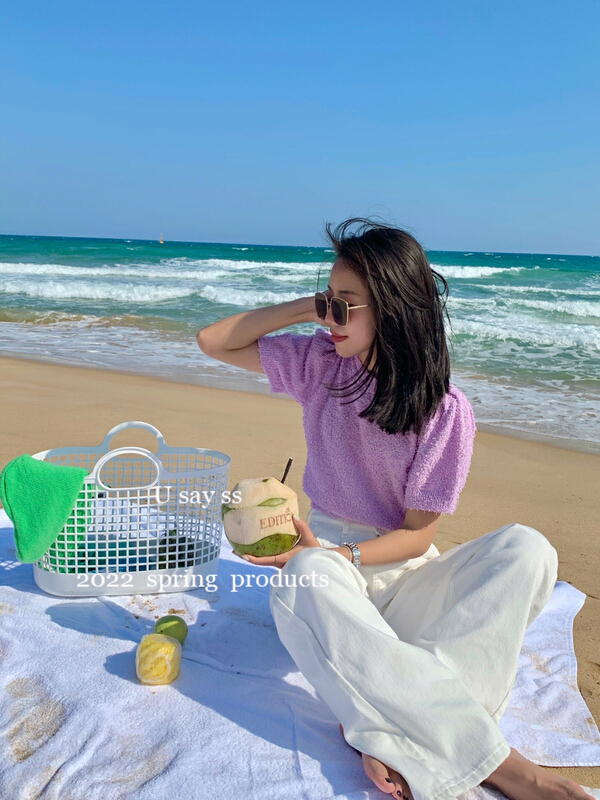 [u say] Korean lazy candy color thin short sleeved sweater 65282# LSL