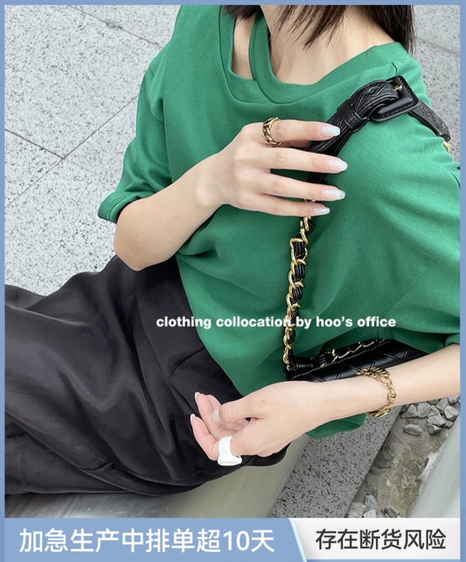 New in early summer! [gracetina Hoo] clean color irregular round neck with holes. Wear loose and versatile short sleeved T-shirt t2149# zxl before and after