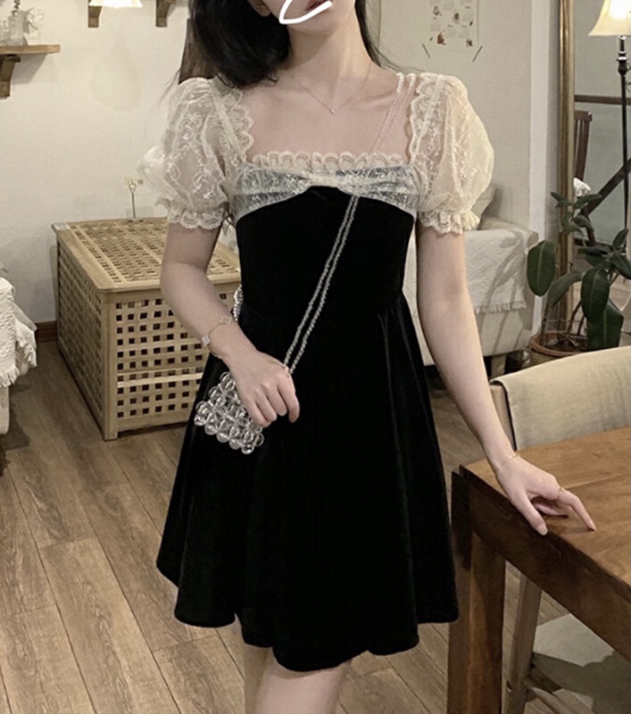 New in early summer! [NC edition] French Square Neck Lace Dress w9250# zxx