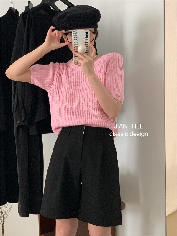 [Jian hee] Korean fashion slim fitting short sleeve sweater my007# ozq