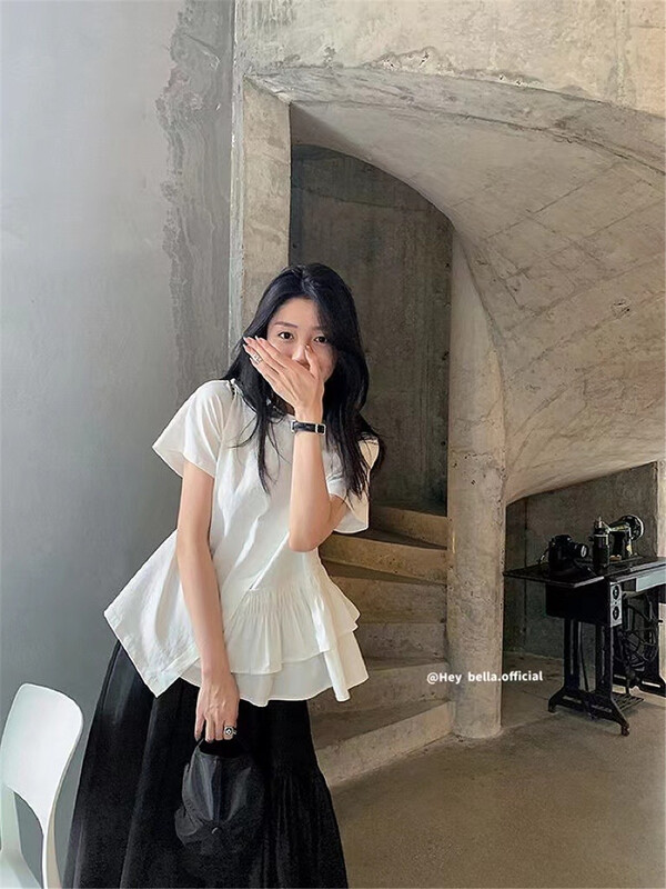 [hey Bella] crew neck versatile solid short sleeve T-shirt 2892# ll