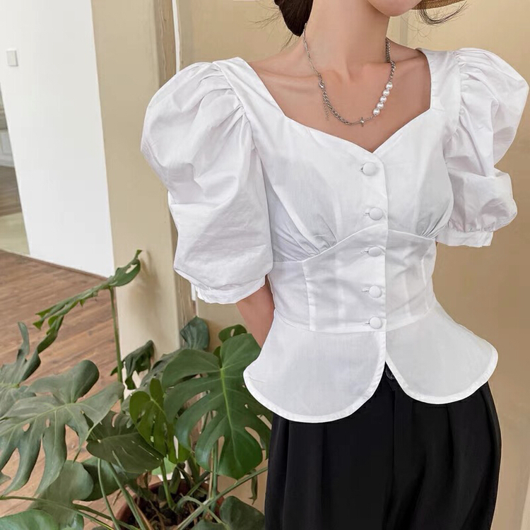 goods in stock! [yes] French slim fit bubble sleeve blouse 5002# ozq