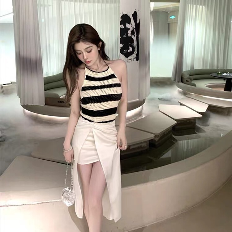 [mix] striped sleeveless Halter / sling 3639# WTT