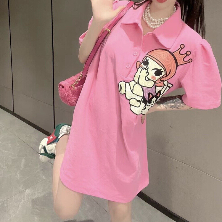 [YT] bubble Matt embroidery loose polo collar dress ly5350# PCZ