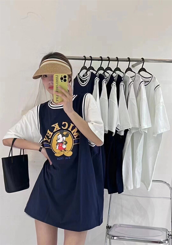 [Naikan Nik] Korean cartoon printing fake two short sleeved T-shirts 9621# lwy