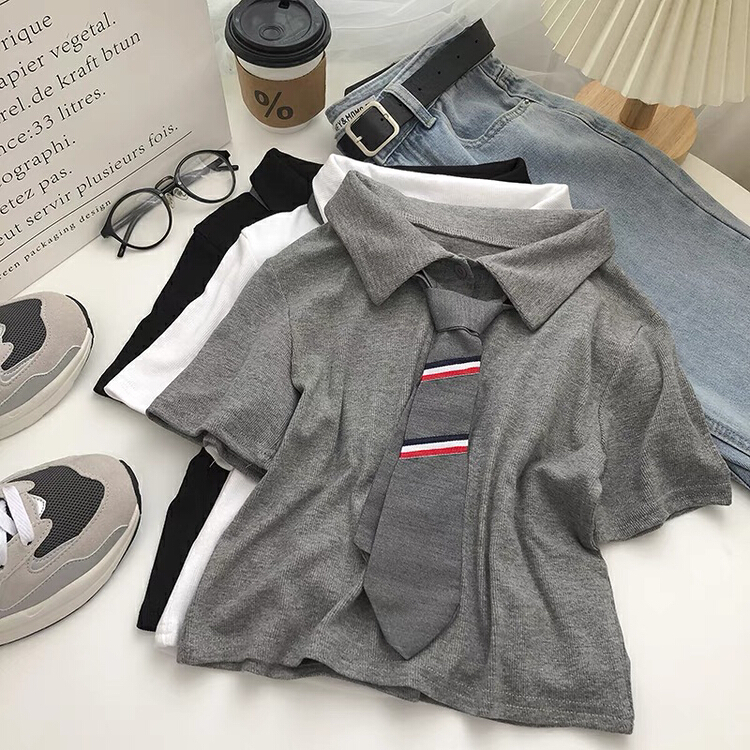 [Gangan] Korean minority polo collar shirt (with tie) 1296# Cl