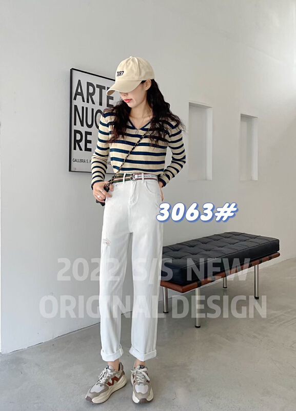 New year in early spring! [- 5kg] pierced high elastic straight jeans (with belt) 3063# ll