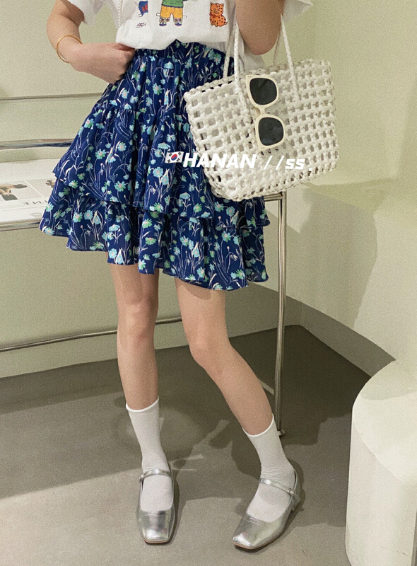 [Hanan] Korean version slim and slim high waist floral short skirt 6208# LSL