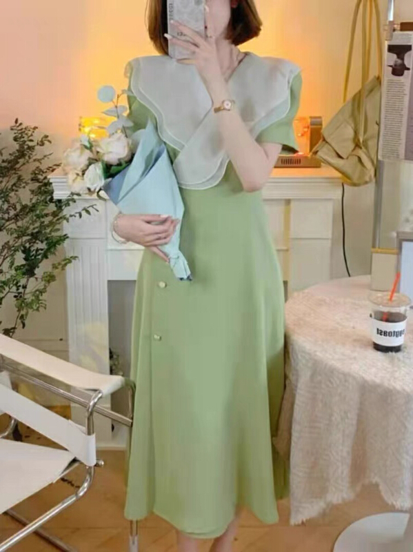 New in early summer! [Yingying new clothes] ruffled V-neck waist closing dress 6018# Cl