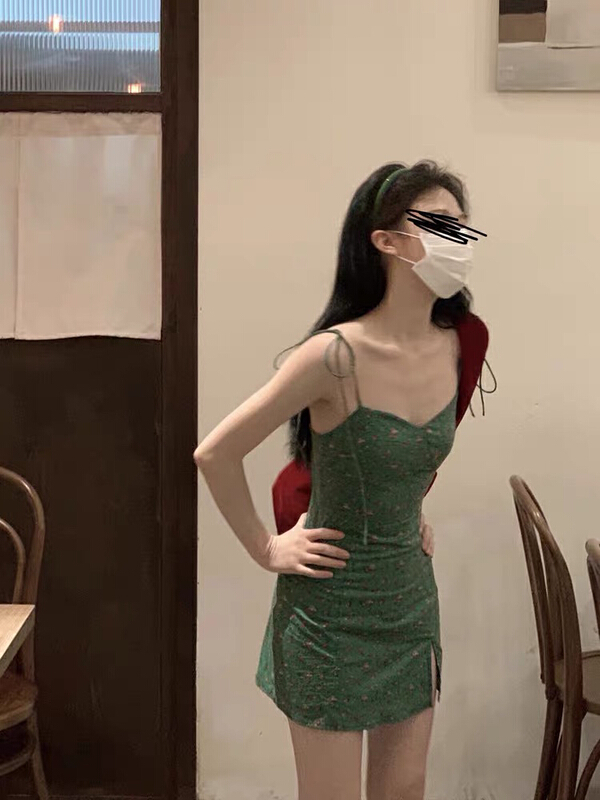 [come and see] retro wrap around the chest, slim and slim, hip wrapped temperament, hot girl suspender dress 1141# JJ